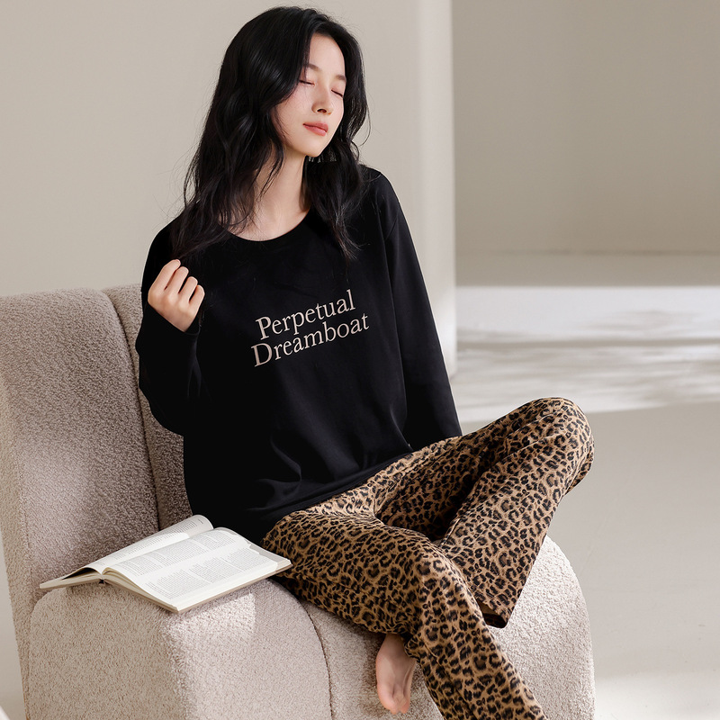 睡衣女长袖长裤纯棉薄款女士春秋季全棉家居服两件套装吸汗休闲风|undefined