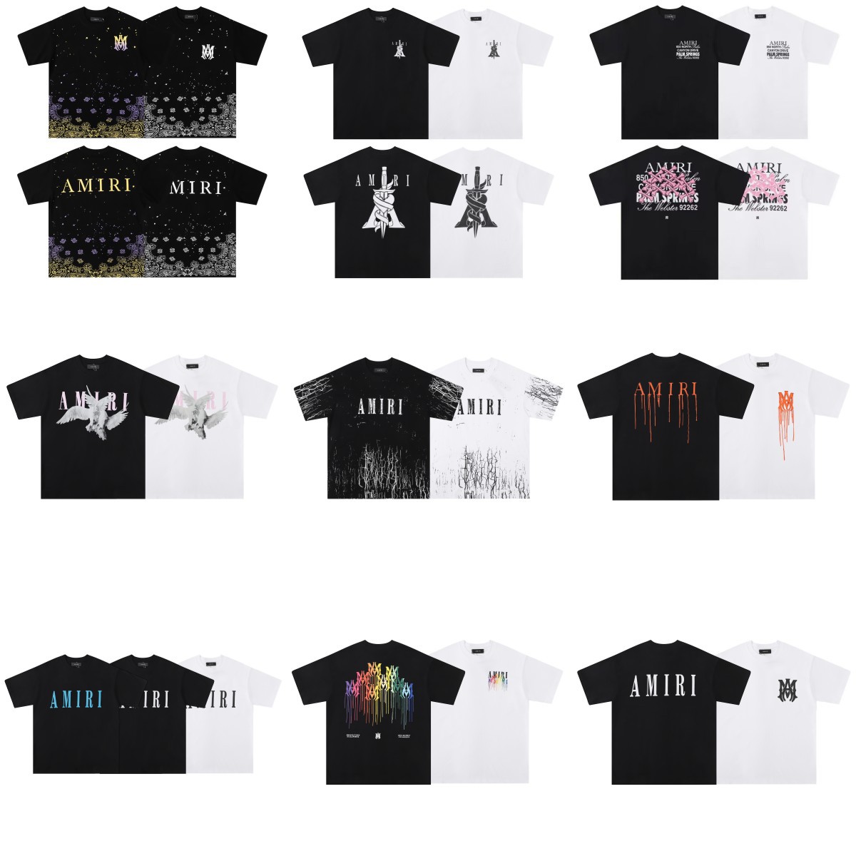 Cross-Border Export Summer Includes Am1R1 Logo Letter Printing Loose Round Neck Short-Sleeved T-Shirt Trendy Brand Short-Sleeved Men