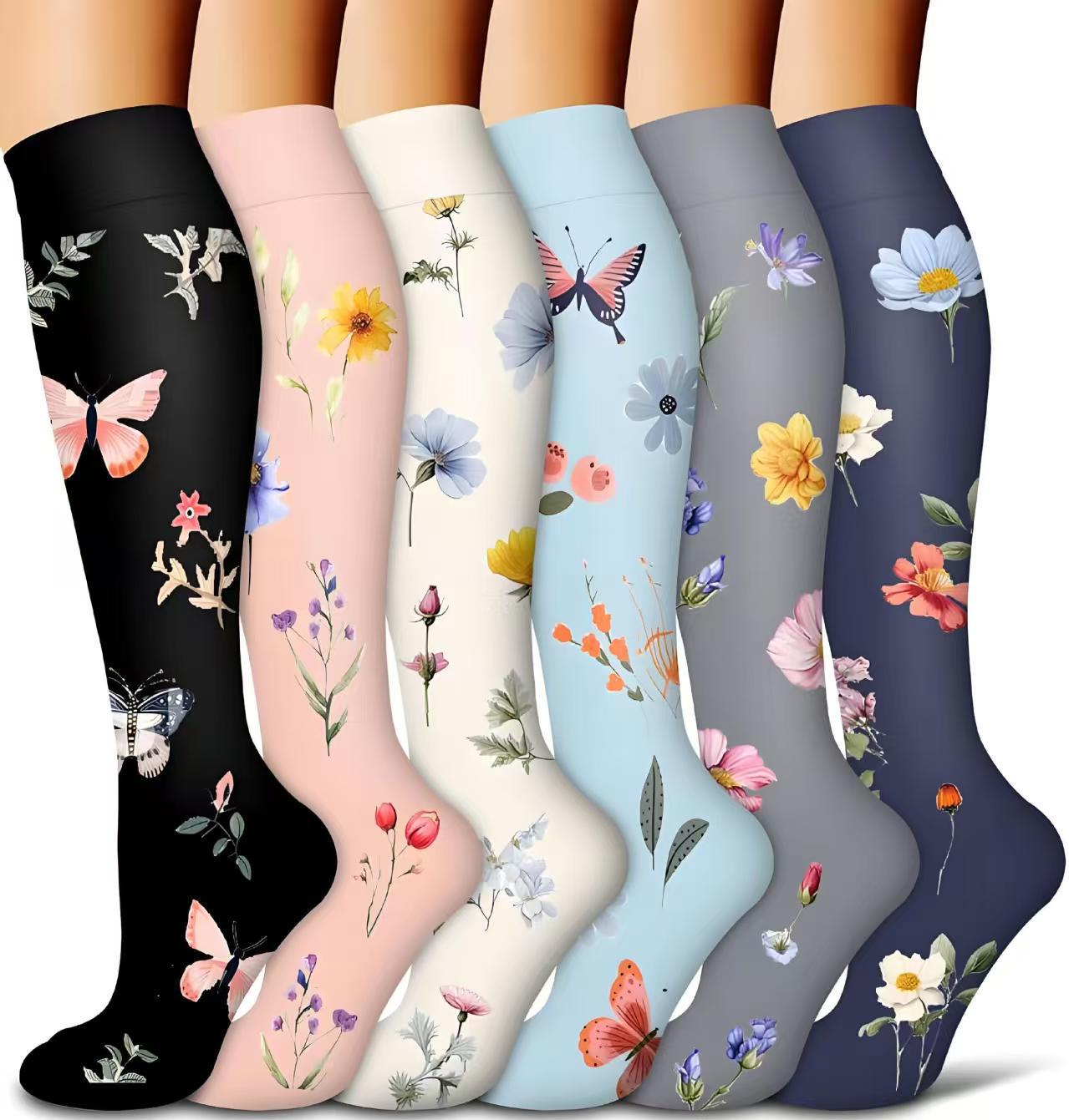 Juego transfronterizo de 6 pares de calcetines deportivos de compresión, calcetines elásticos para correr y saltar la cuerda, calcetines largos de compresión para hombre, calcetines hasta la pantorrilla.