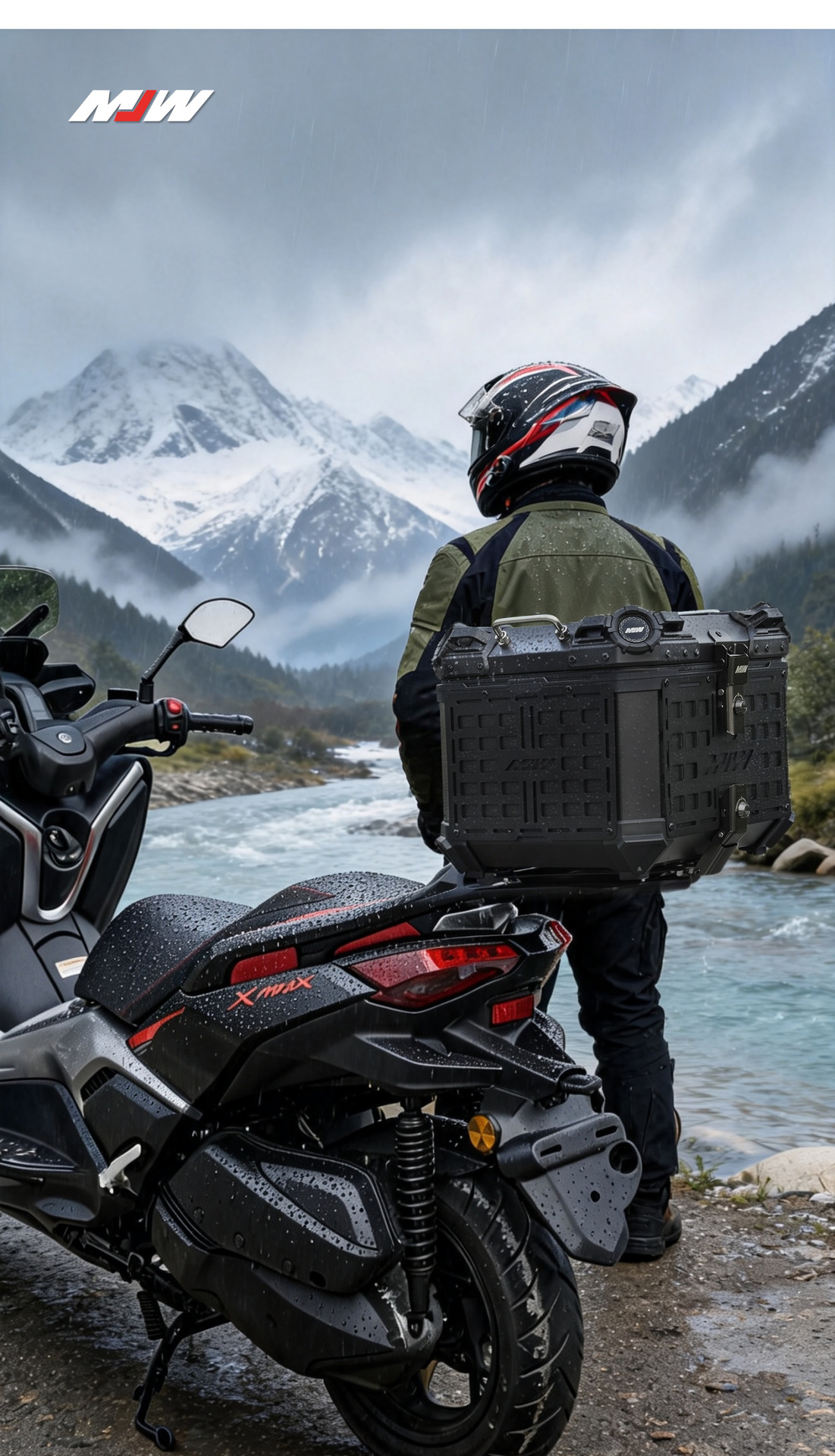 Motorcycle Mjw45L55L Black Base Black Mesh Armor Aluminum Alloy Tail Box Quick-Release Travel Toolbox Rear Tail Box