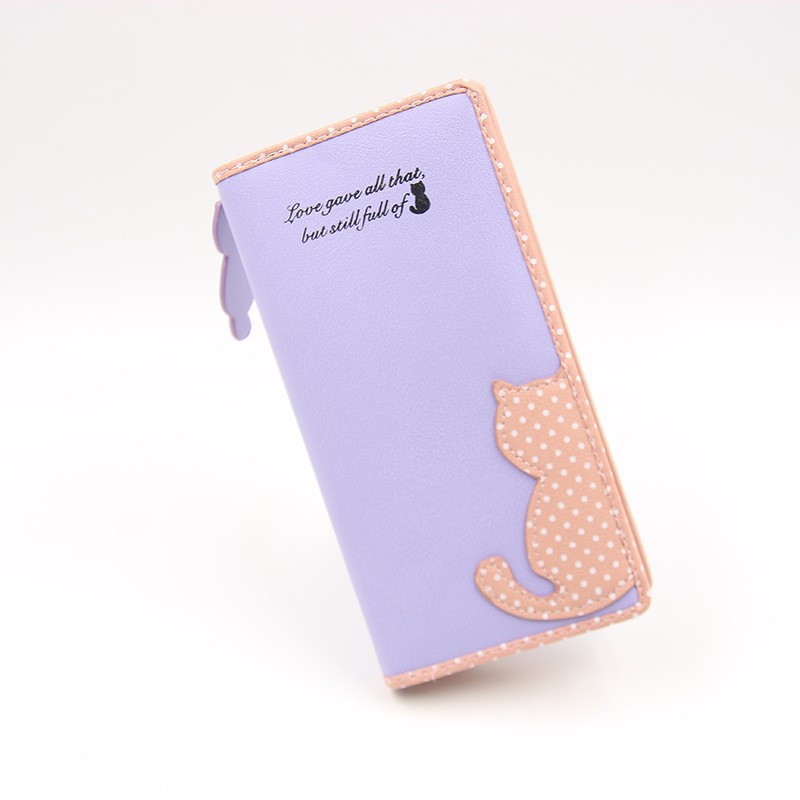 Billetera corta de estilo coreano de las mujeres de dibujos animados lindo medio borde gato cremallera pequeña cartera plegable estudiante monedero de la moneda de la mano de las mujeres