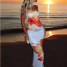 热销 外贸进出口 跨境女装 时尚性感修身印花抹胸紧身包臀连衣裙