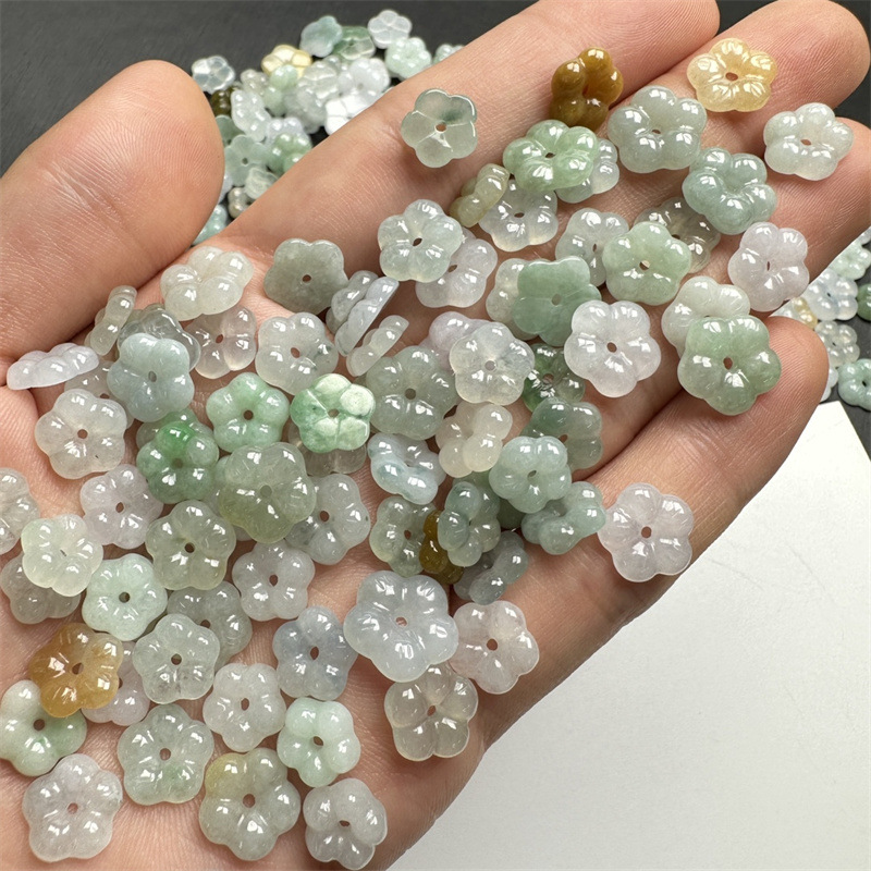 缅甸翡翠A货冰种三彩小花散件饰品配件DIY配珠编织用花瓣配饰批发