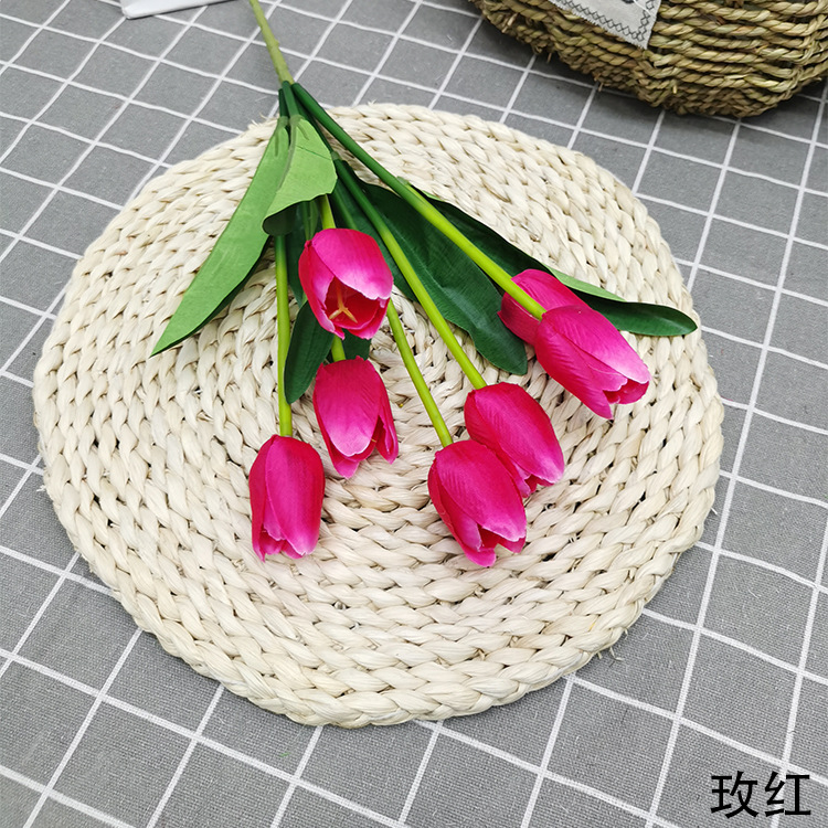 En stock al por mayor flor artificial 7 tulipán boda al aire libre paisaje ingeniería decoración flor falsa Comercio exterior ramo artificial