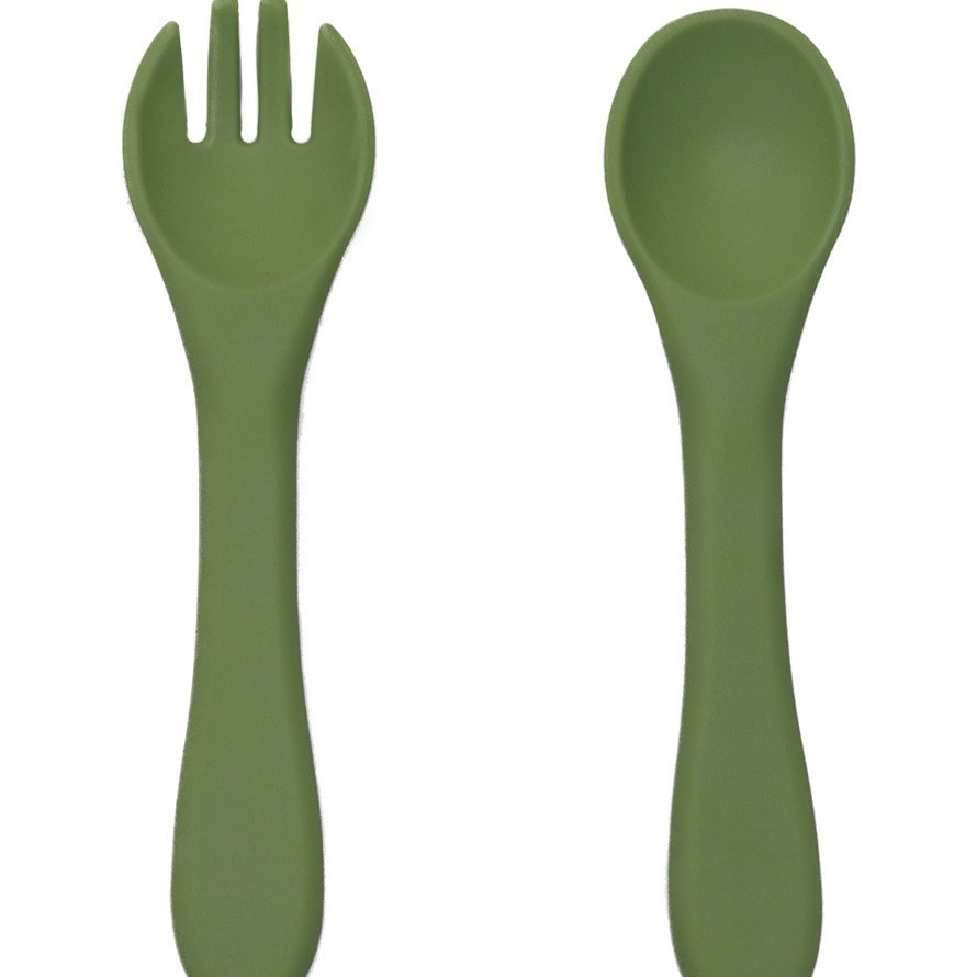 실리콘 포크와 스푼 올리브 그린