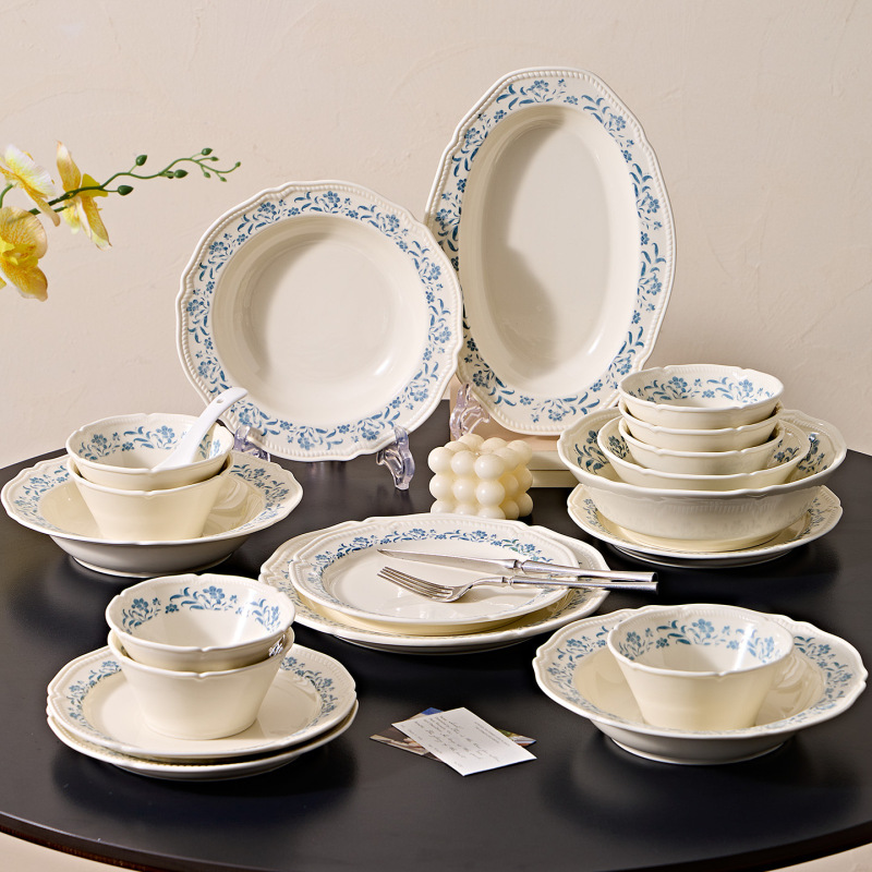 French-Style Vintage Ceramic Tableware 2026 New Model Simple Rice Bowl High-Value Bowl and Plate Set