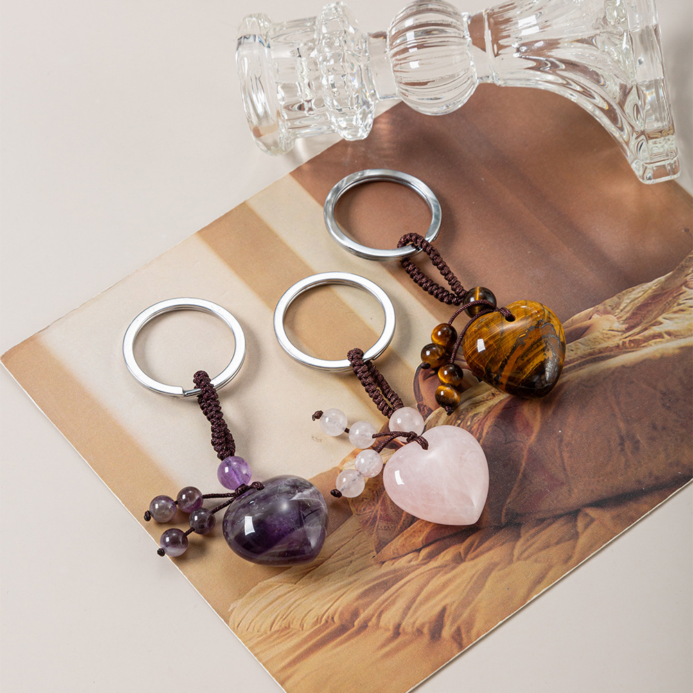 21g Weight Keychain Classification 1 Piece Quantity Holiday, Daily Occasion Crystal, Agate Material Heart Shape Pattern Unisex Gender Simple Style Style Simple Style Heart Shape Crystal Agate Unisex Keychain 3