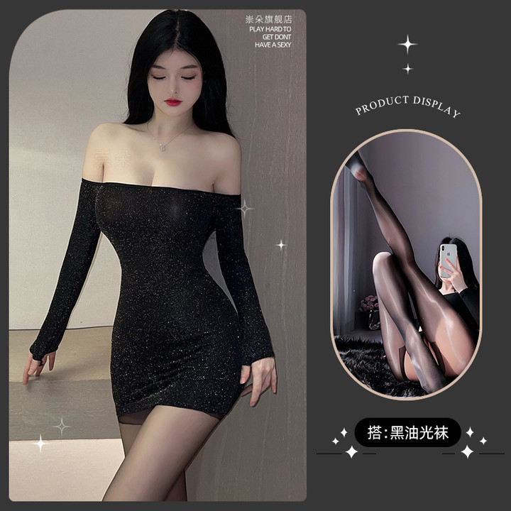 블랙 [드레스+티팬츠] + 블랙 글로시 양말
