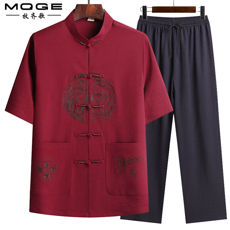 Сняв костюм Тан для мужчин с короткими рукавами из ледяного шелка тонкий повседневный пиджак для отца ручной работы