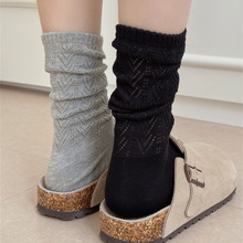 2025新款百搭镂空棉堆堆袜女长筒ins纯色透气小腿袜子女秋冬