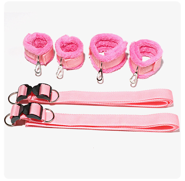 Bed Hand and Foot Restraints for Couples, Nylon Webbing with Plush and Metal, Pink — detail image 26