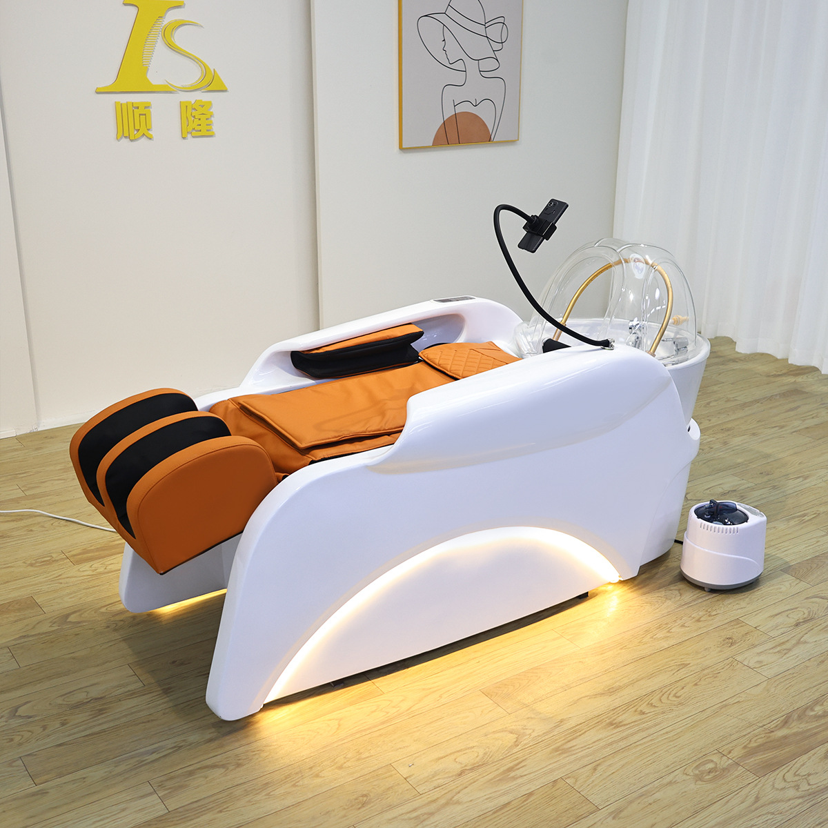 Comercio exterior venta caliente masaje eléctrico lavado de cabello cama de tratamiento de cabello inteligente totalmente automática cama de tratamiento de cabello tipo reclinación de temperatura constante agua circulación fumigante manga