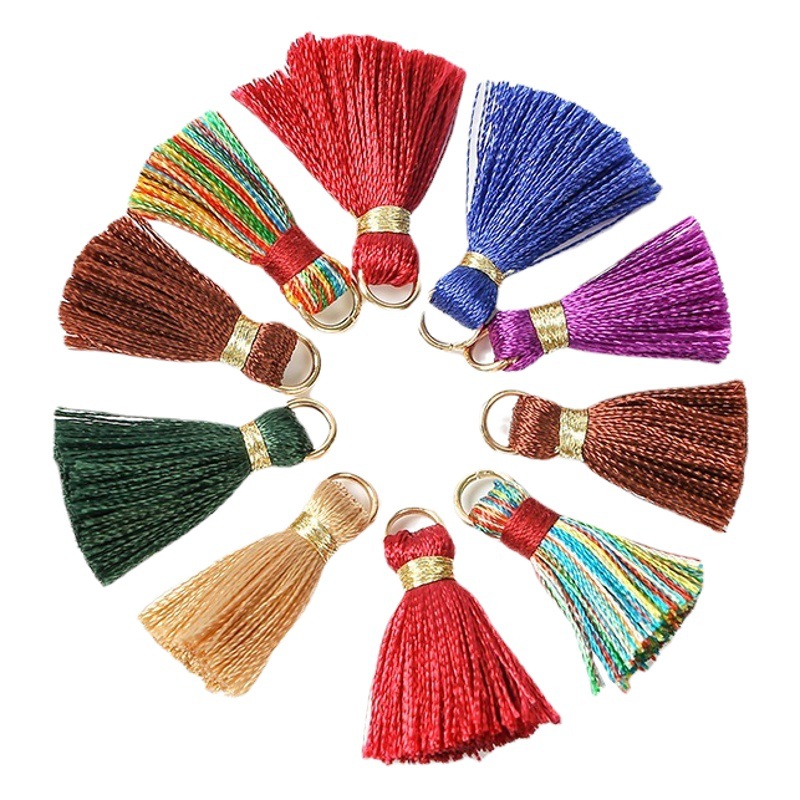 2cm Ice Silk Ribbon with Gold Thread Wrapped Around the Waist, Mini Tassels, Clothing Accessories, Polyester Tassel Fringe