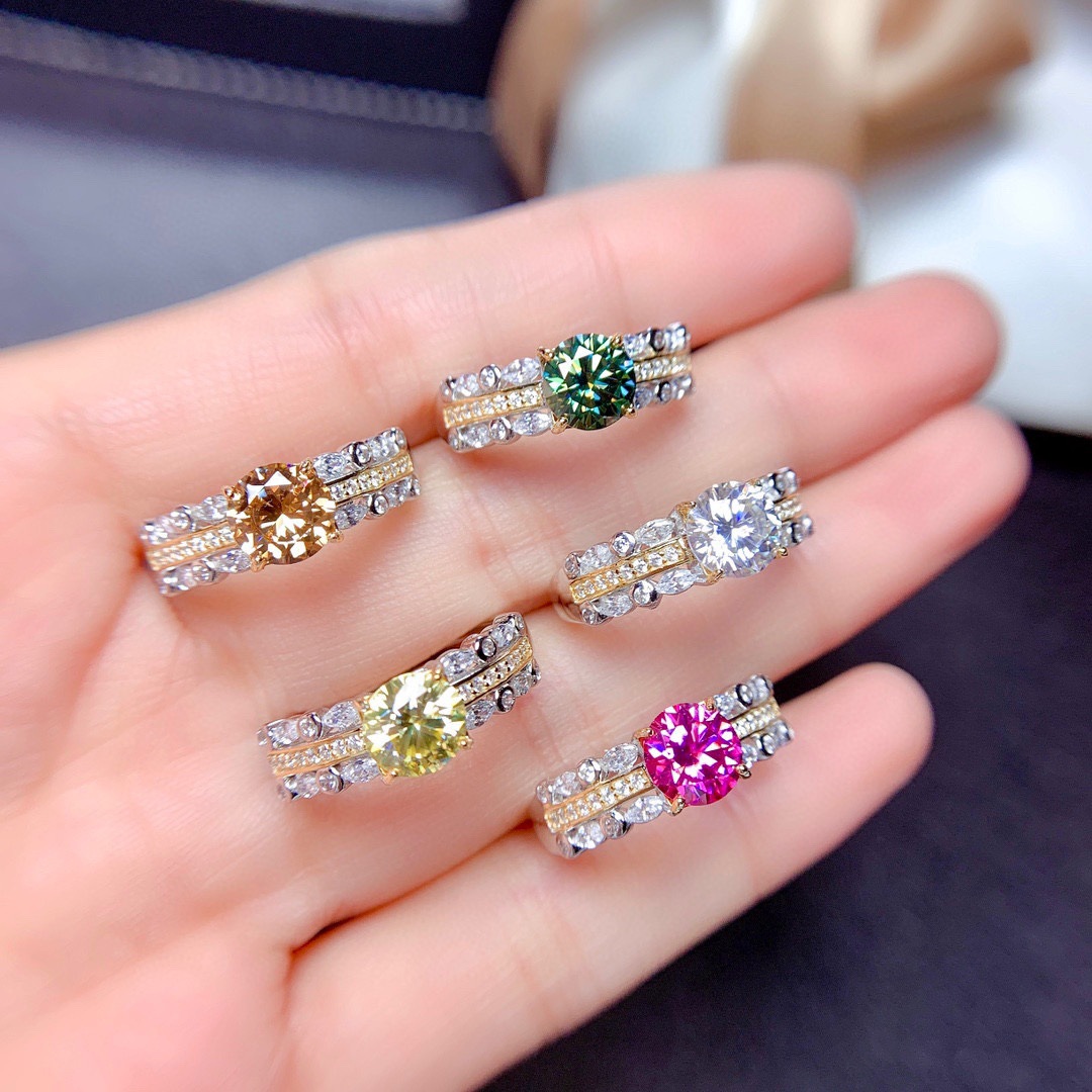 Moissan Diamond Ring Hearts And Arrows High Carbon Diamond Pink Color Treasure Ring display picture 3