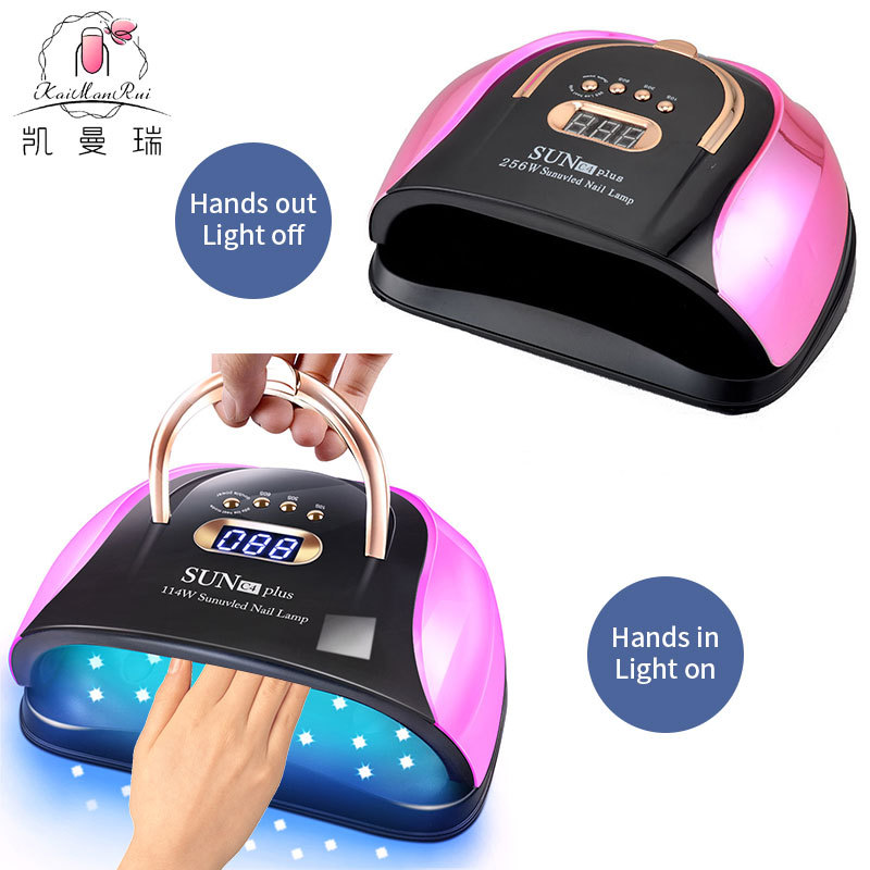 Lámpara de uñas de alta potencia de 256W con mango para principiantes, lámpara de curado de gel para esmalte de uñas, lámpara de fototerapia de secado rápido con colores deslumbrantes para uso transfronterizo.