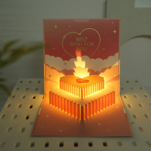 3d立体音乐灯光生日贺卡爱心折叠卡片生日礼物发光蛋糕祝福贺卡