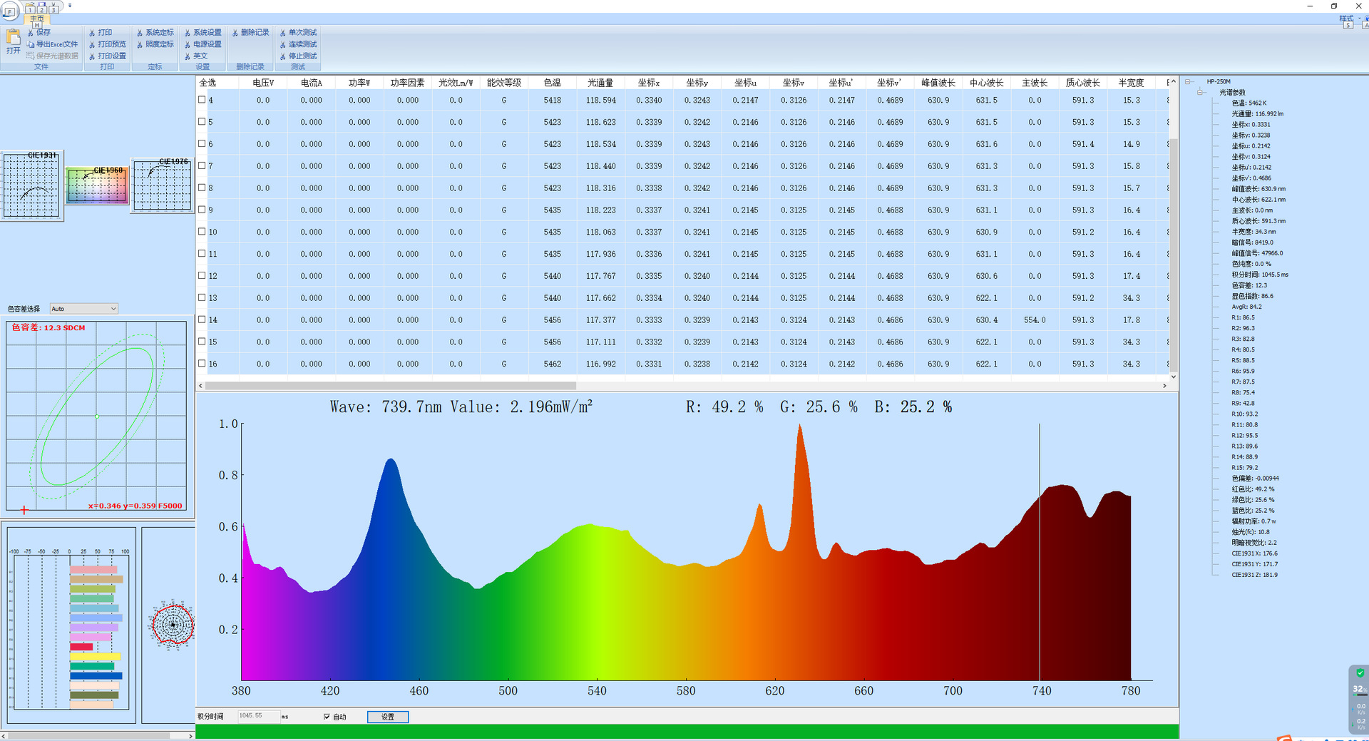 台式光谱仪测试界面