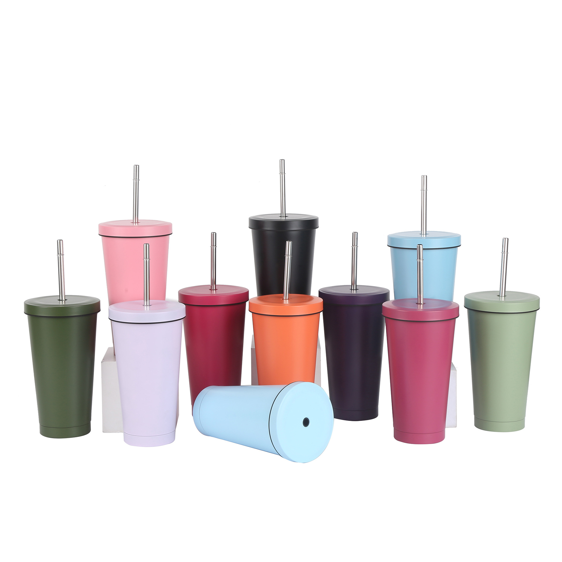 Taza de paja de acero inoxidable de color gradiente de gran capacidad taza de café taza de vacío de doble capa taza de aislamiento de calor taza de té de leche casual