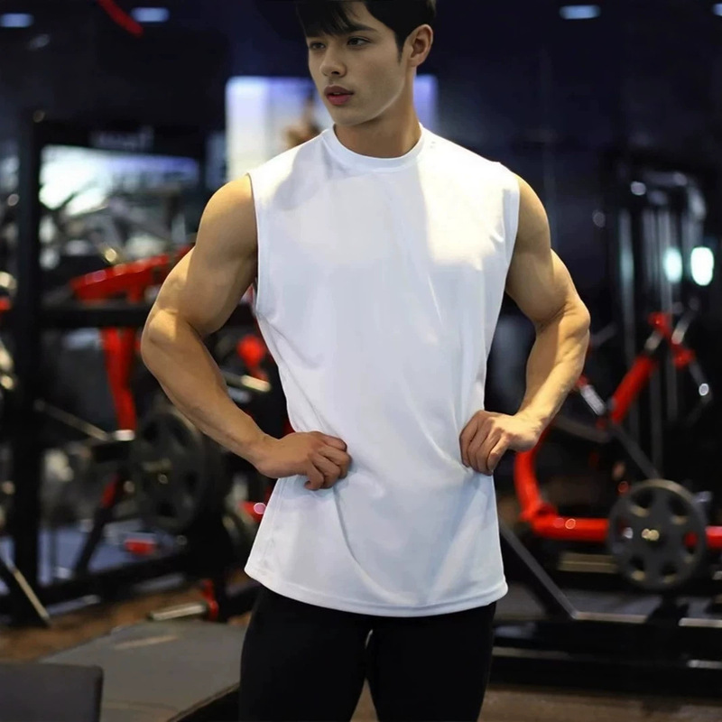 Summer Gym Vest Wide-Shoulder Sleeveless Cotton Loose Men's Muscle Breathable Training T-Shirt Basketball Trendy