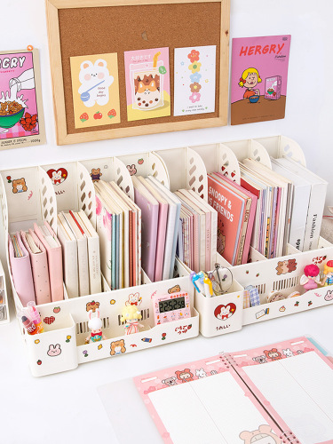 Ins Desktop File Storage Box Student Book Stand Cute Dorm Book Office Desk Gadget Bookshelf Shelf Organizer