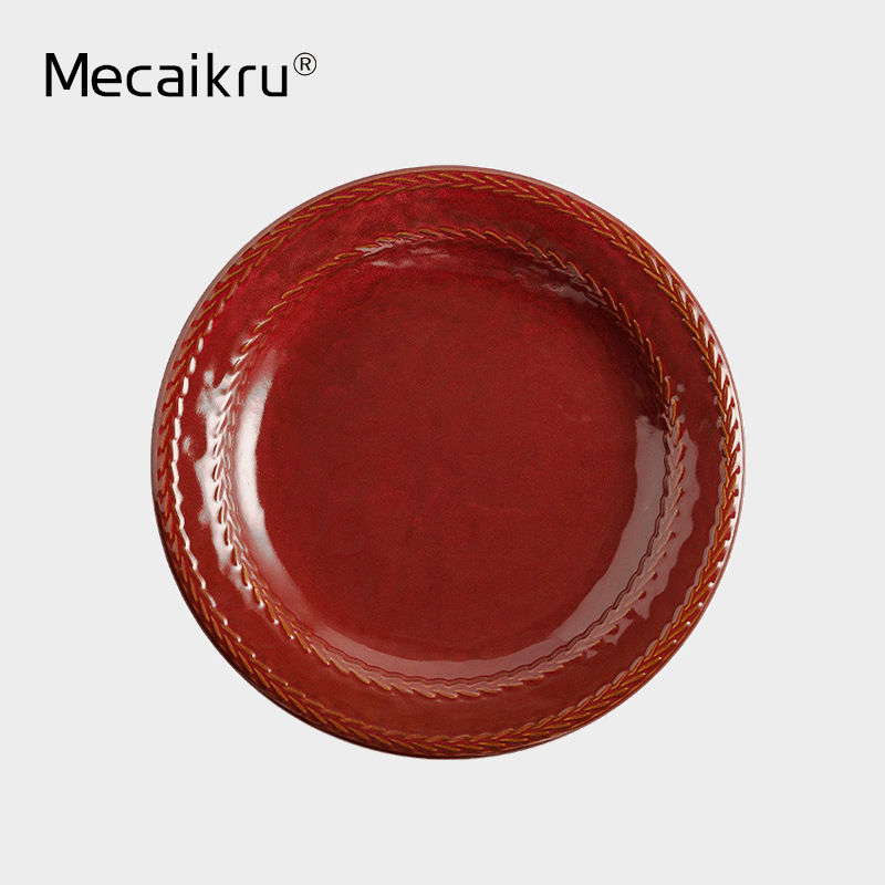 Japanese Style Red Flat Plate Creative Home Steak Dinner Plate Hotel Restaurant Ceramic Dish Plate Vintage Underglaze Color Plate Japanese Style Red Flat Plate Creative Home Steak Dinner Plate Hotel Restaurant Ceramic Dish Plate Vintage Underglaze Color Plate