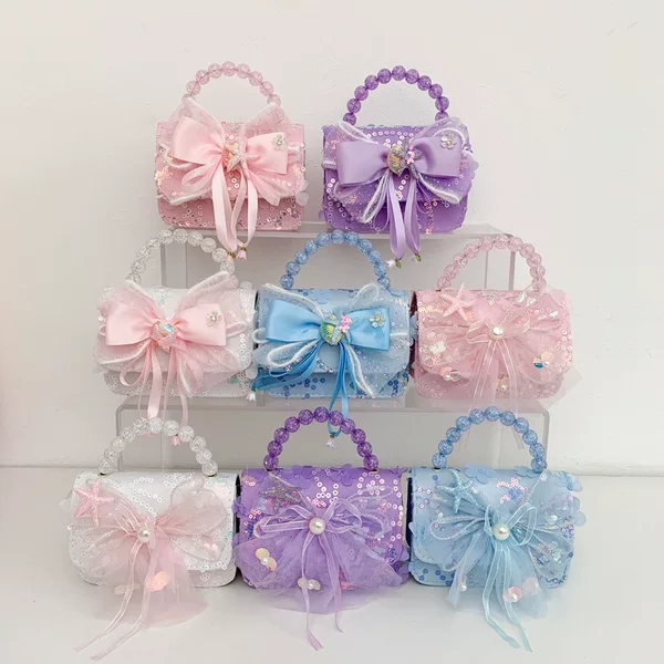 Fashionable Princess Pearl New Handbag Cute Little Girl Children's Coin Purse Stylish Sequin Shoulder Crossbody Bag