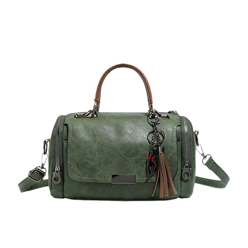 Retro Tassel Cylinder Bag Handbag Crossbody Bag Large Capacity Boston Pillow Bag Commuter Casual Women's Bag Versatile Style - Thumbnail 5