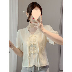 新中式重工刺绣衬衫女夏季2025新款复古气质小衫修身显瘦短款上衣