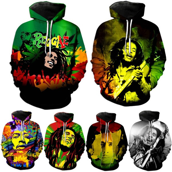Cross-Border European and American Digital 3D Printed Men's Bob Marley Hooded Sweatshirt Loose Sweatshirt
