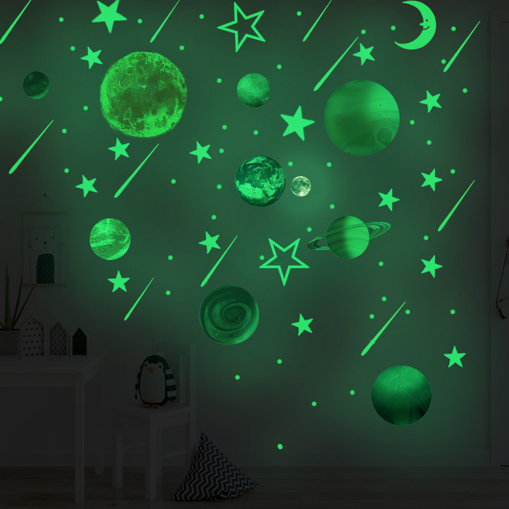 HZY998 creativo luminoso estrellas Luna planeta pegatinas de pared dormitorio sala de estar habitación de los niños decoración del hogar pegatinas fluorescentes