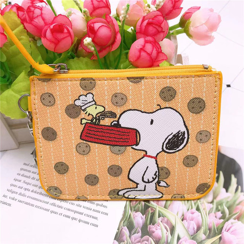 Cute Snoopy bus card protective cover cartoon student meal card access control document card holder with keychain coin purse