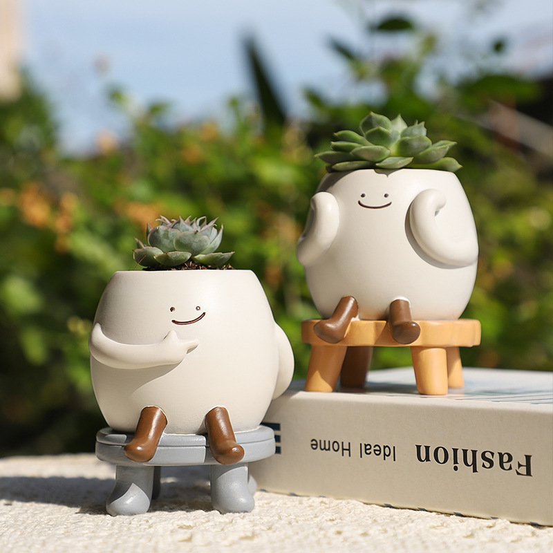 Caricatura creativa encantadora de resina jardinería maceta de mesa paisaje maceta mini maceta de flores