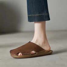 2026夏季新款手够真皮包头半拖鞋男女同款外穿舒适轻便复古拖鞋女