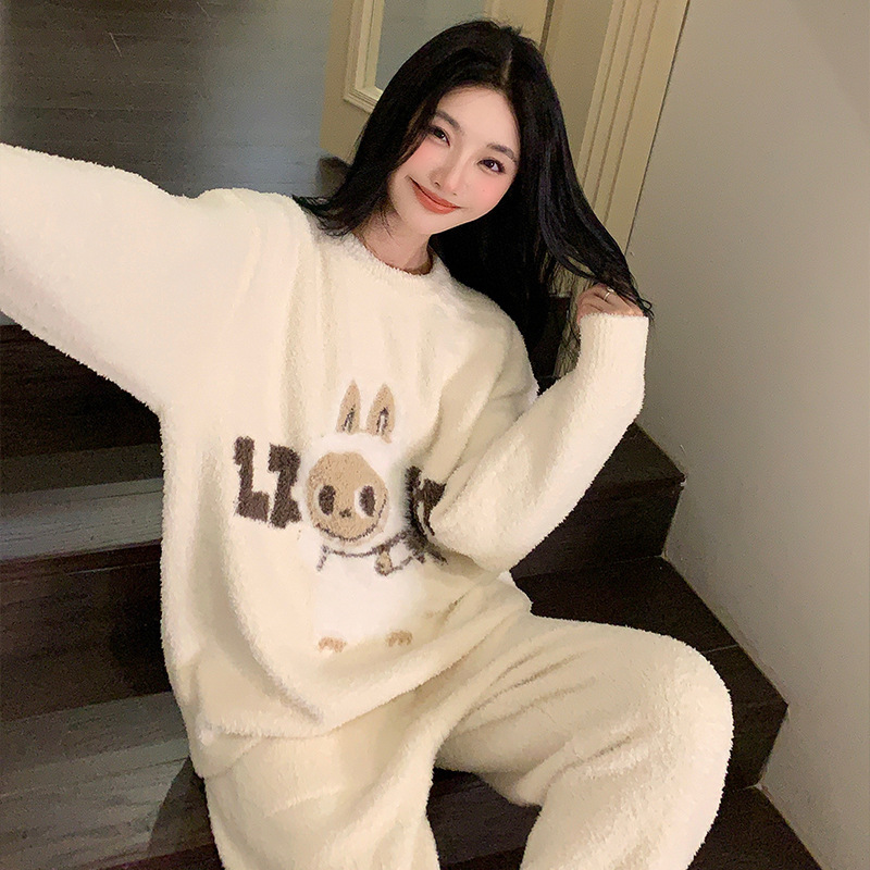 半边绒睡衣女秋冬季新款加绒加厚可爱卡通拉布布可外穿保暖家居服|undefined