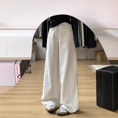 夏用の女性用白ワイドレッグジーンズ、プラスサイズ、太いmm、ハイウエスト、ゆったり、スリム、洋ナシ型ボディ、スモールソードフロアモップパンツ