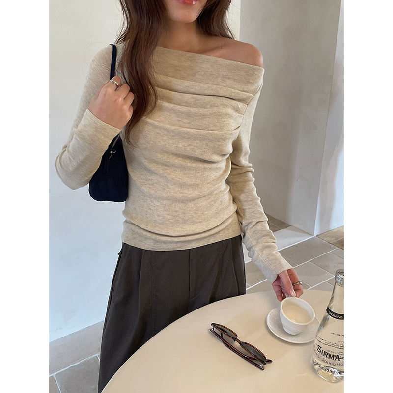 【Hua Xing Yun Xu】Song-style one-shoulder long-sleeve knit top for women, autumn collection, drop shipping available, AN8198 【Hua Xing Yun Xu】Song-style one-shoulder long-sleeve knit top for women, autumn collection, drop shipping available, AN8198