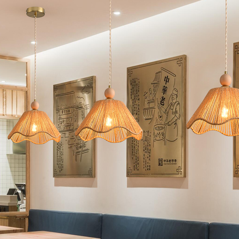 Lámpara de cuerda de cáñamo estilo japonés retro estilo antiguo hotel residencial chino restaurante bar tienda de olla caliente linterna