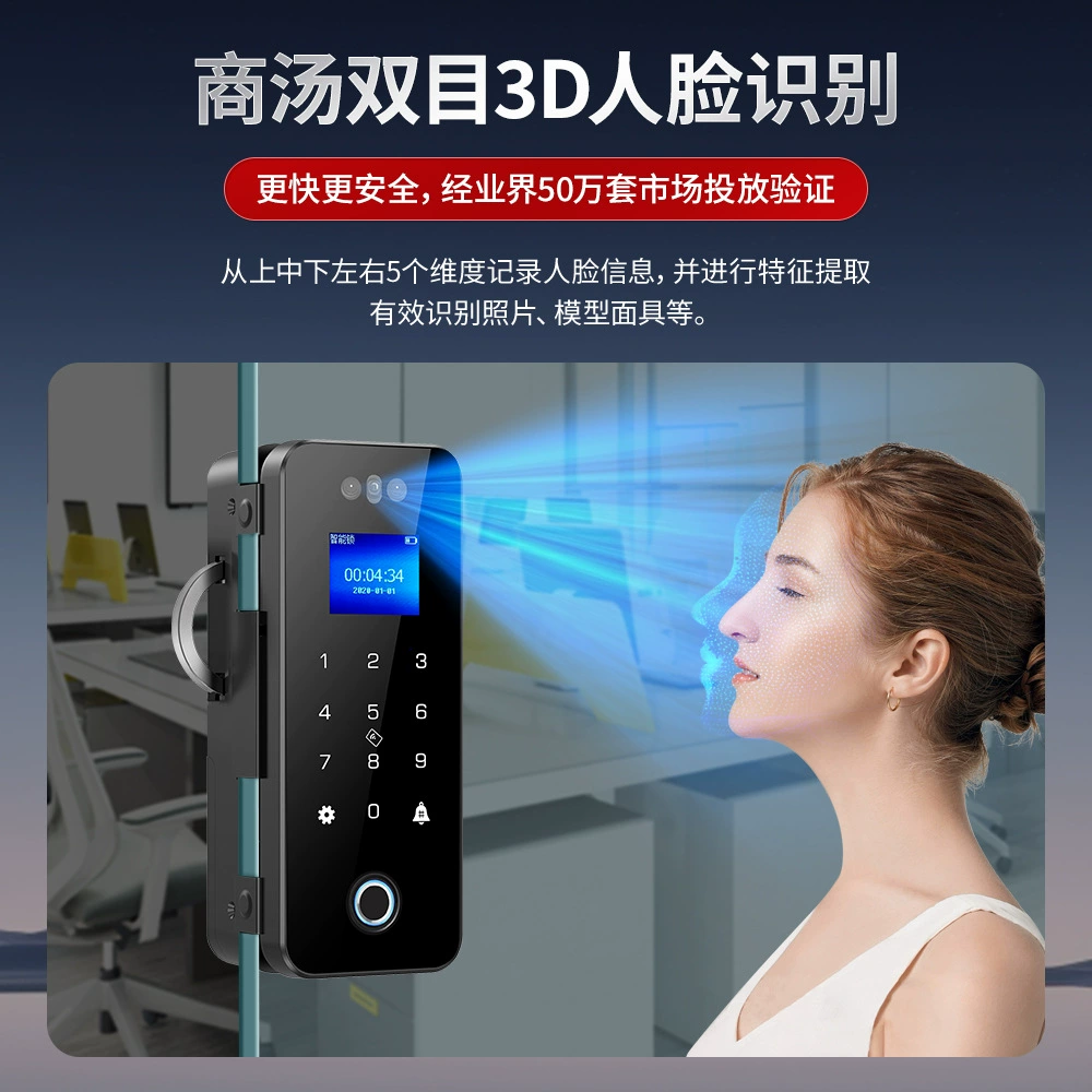 3D распознавание лица отпечаток пальца замок стеклянная дверь пароли замок без сверления офис двойная дверь умный офисный замок