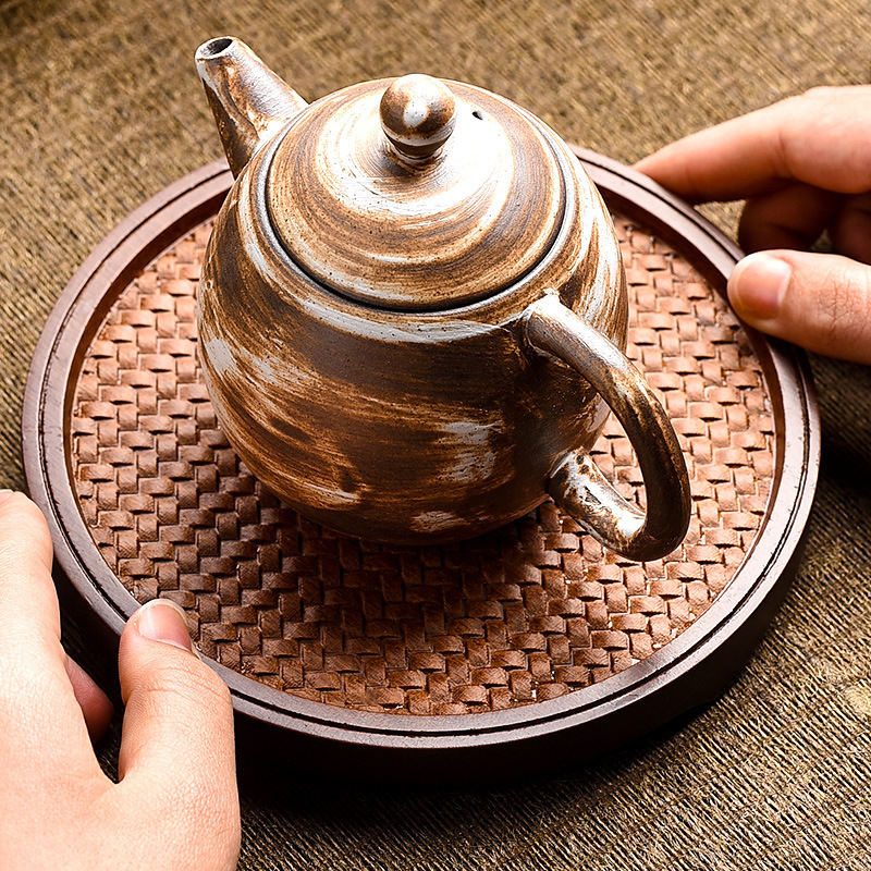 Ronda de bambú patrón olla rodamiento vintage juego de té cuadrado ceremonia del té accesorios pesado bambú estera hogar bandeja de té simple mesa de té seco