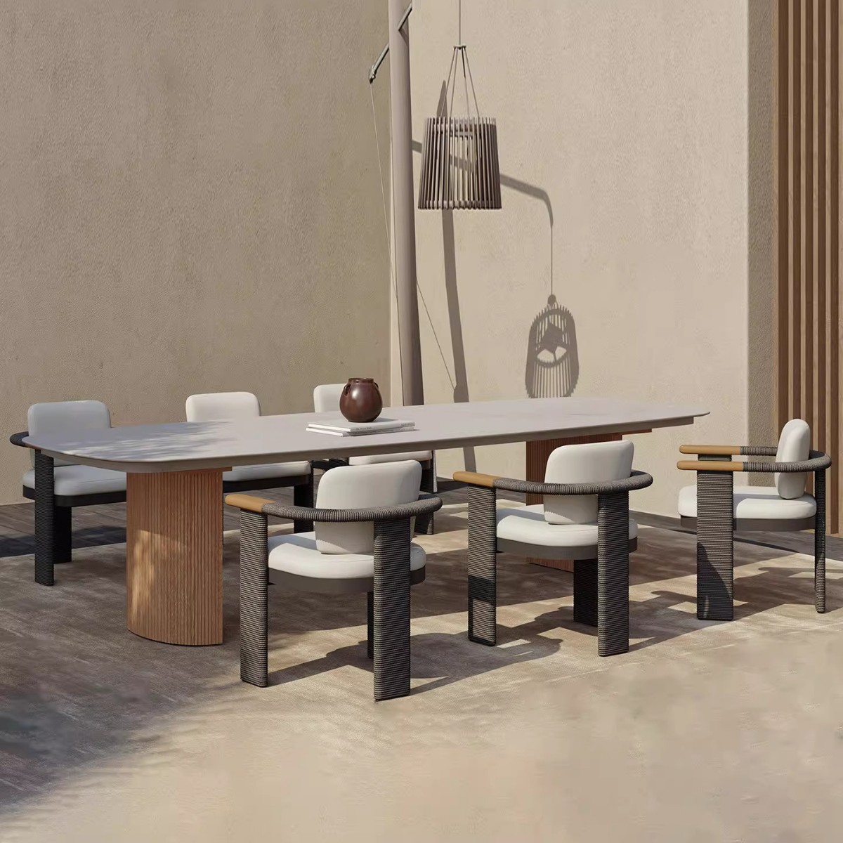 Muebles al aire libre ocio patio jardín sofá de caña hotel balcón al aire libre mesas y sillas de madera maciza terraza combinación de villa