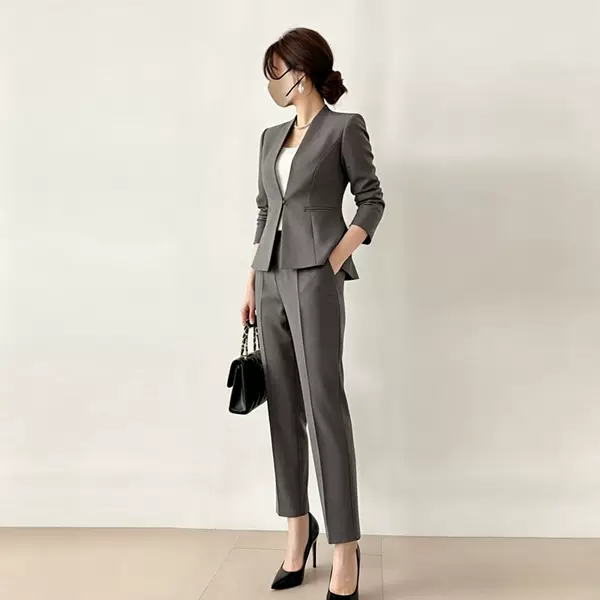 In Stock 2026 Spring New Style Collarless Waist-Cinching Blazer and Cigarette Pants Two-Piece Set