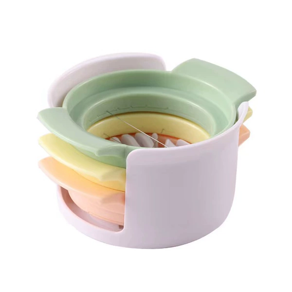Three-in-one egg cutter (white base + green, yellow and orange)