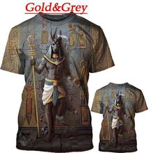 跨境外贸 复古风 古埃及法老 3D数码印花图案T恤 街头男士休闲T恤