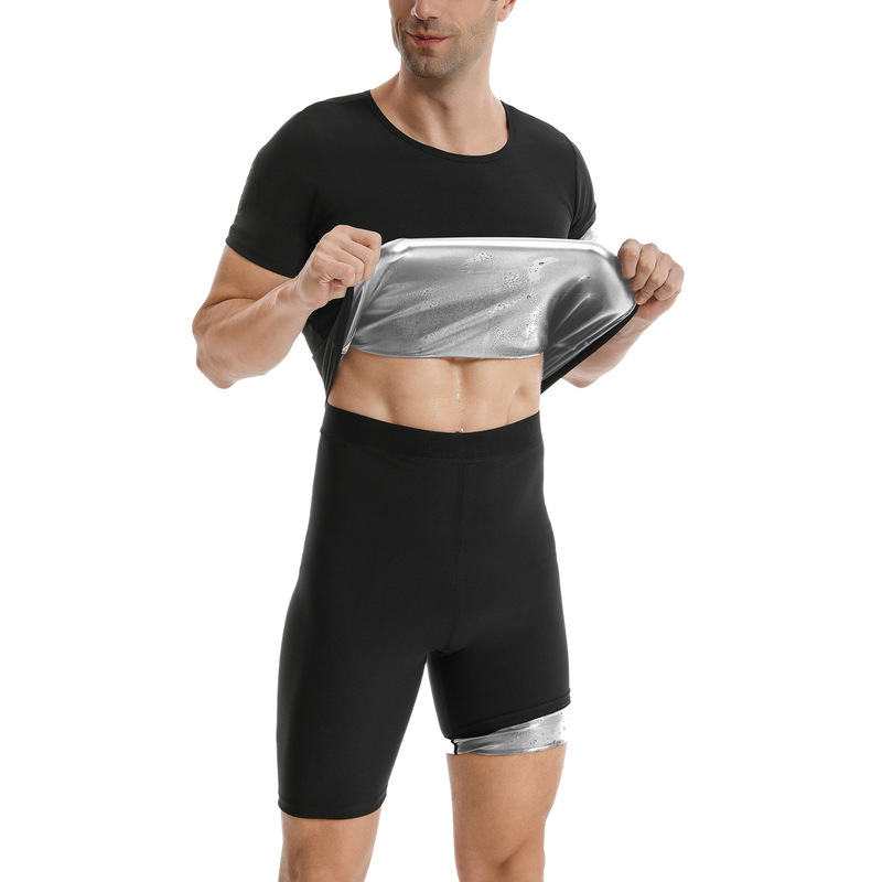 国境を越えた男性の暴汗服ランニングスポーツ暴汗ズボンガードル健康服スーツ半袖パンツ|undefined