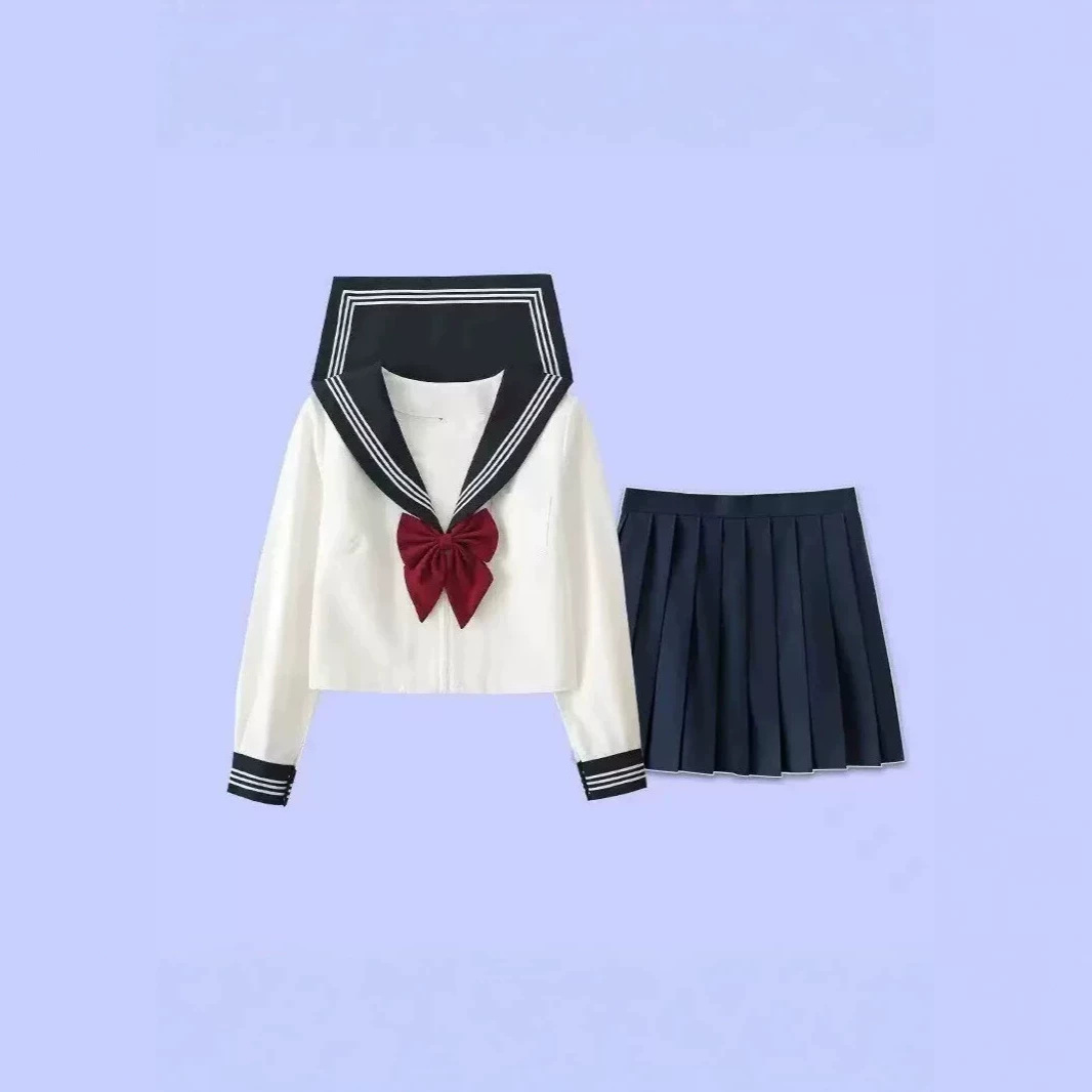 Basic white sailor uniform, Japanese school style, sweet girl JK uniform, mid-length, slimming and height-enhancing, short skirt set