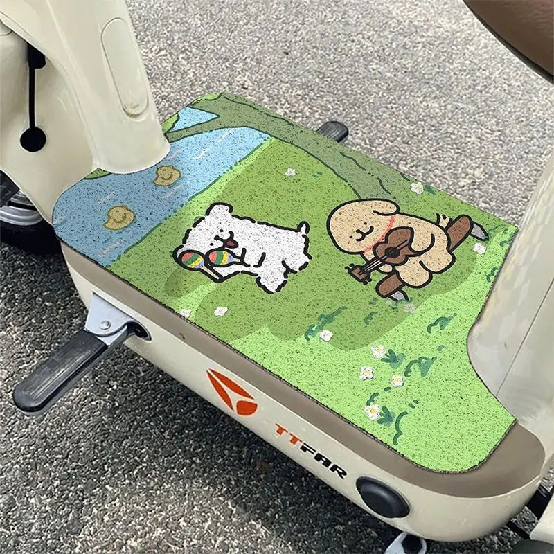 Electric Vehicle Foot Mats, Cartoon Lines, Puppies, Stain-Resistant and Easy-Care Foot Mats, Universal Wear-Resistant and Non-Slip Wire Ring Foot Mats