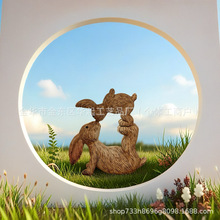 接吻的兔子装饰雕塑 甜美的接吻兔树脂装饰摆件情人节复活节装饰