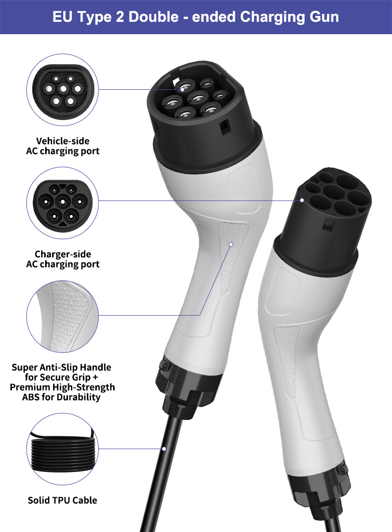 European Standard Double-Head Gun White Type2 European Cross-Border Exclusive 3.7Kw New Energy Vehicle Charging Pile Dedicated Portable