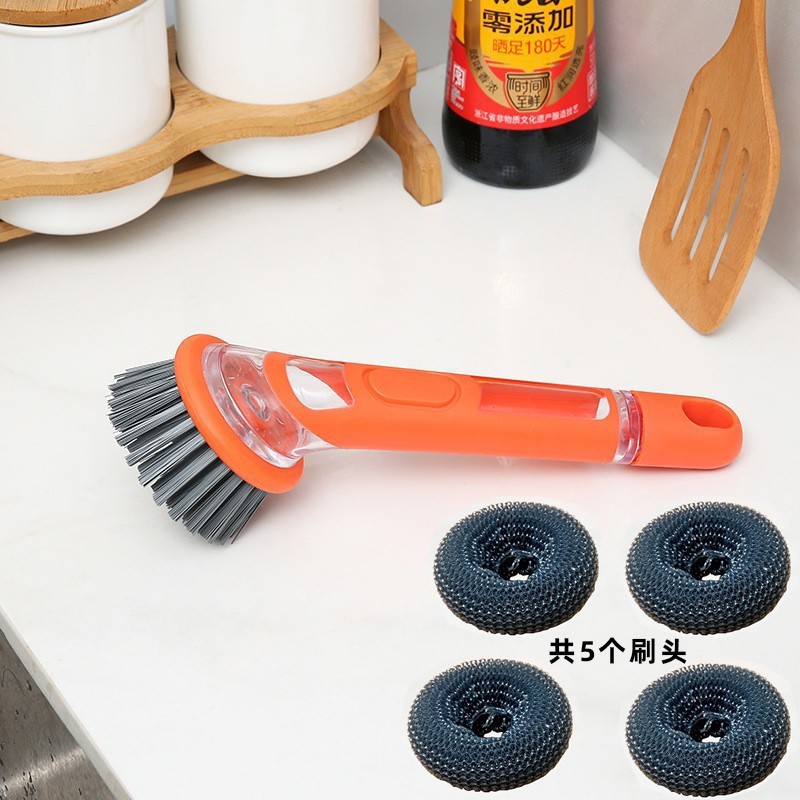 Cocina de mango largo cepillo de paneles artefacto líquido automático cepillo de paneles lavavajillas cepillo de lavavajillas doméstico alambre de acero bola limpia