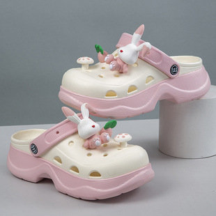 Women's Shoes Croc Shoes Summer Fashion Outerwear Slippers Cartoon Cute Bear Baotou Increased Thick-Soled Beach Sandals
